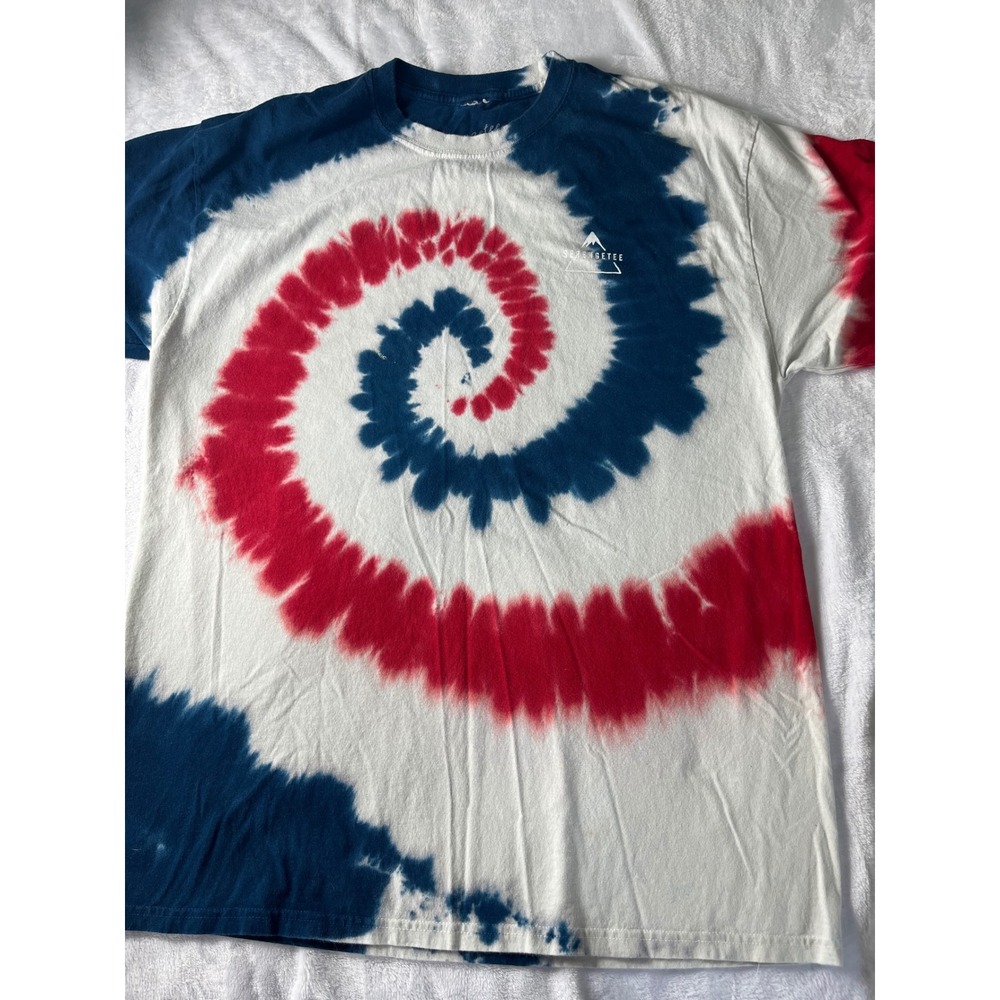 Serengetee Chase Views Tie Dye T-Shirt Mens Large Red White Blue Spiral Graphic